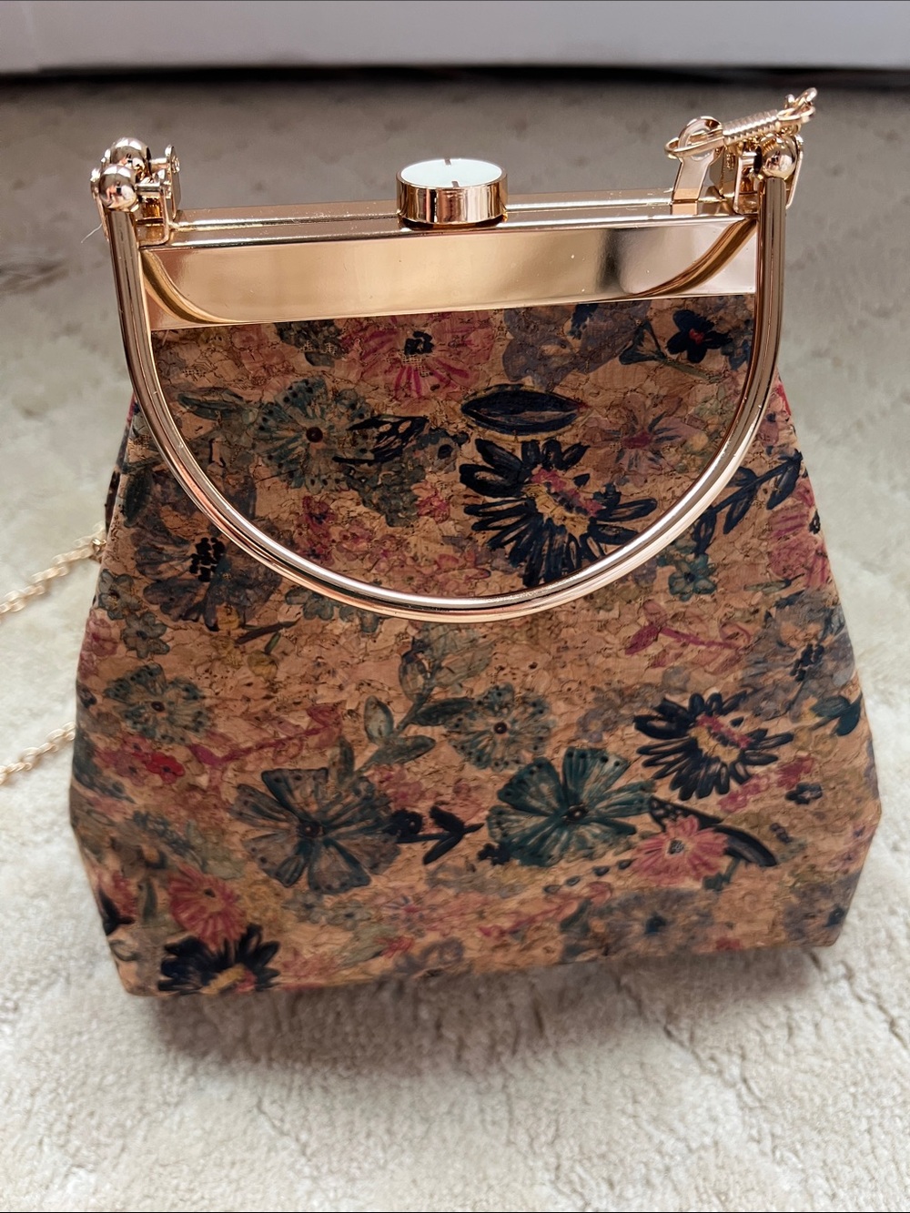Great condition: Floral Cork Wristlet Clutch with Rose Gold Hardware